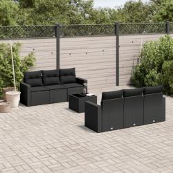 Salon de jardin 7 pcs avec coussins noir résine tressée