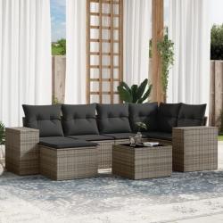 Salon de jardin avec coussins 7 pcs gris résine tressée