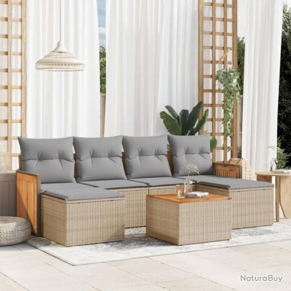 Salon de jardin avec coussins 7 pcs beige rsine tresse