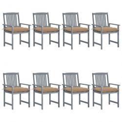 Chaises de jardin avec coussins 8 pcs Bois d'acacia solide Gris