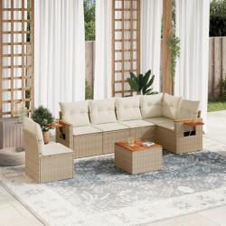 Salon de jardin avec coussins 7 pcs beige résine tressée