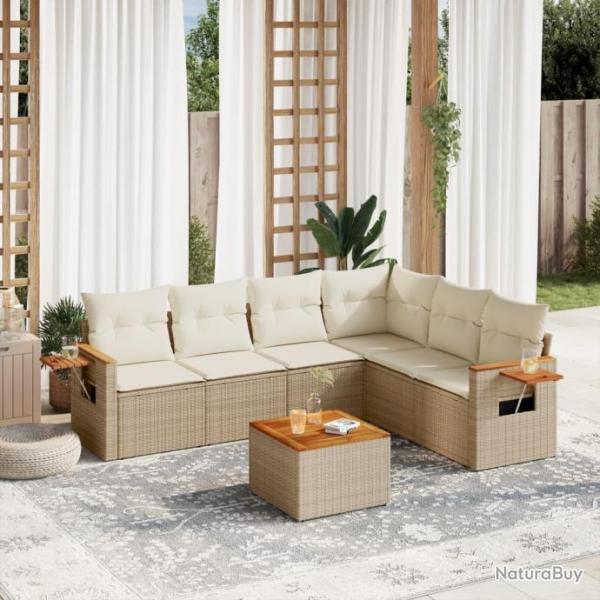 Salon de jardin avec coussins 7 pcs beige rsine tresse