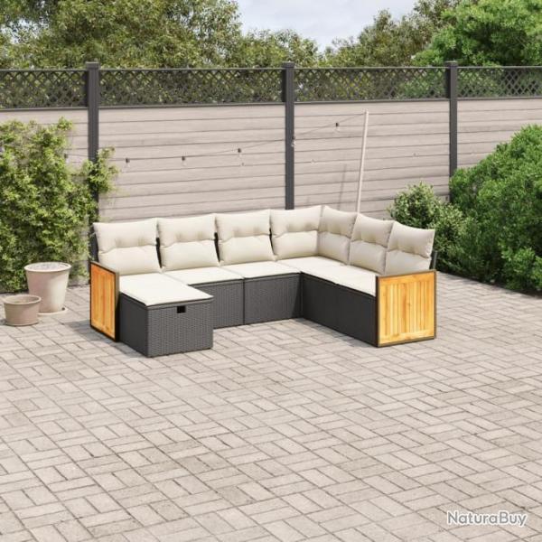 Salon de jardin 7 pcs avec coussins noir rsine tresse