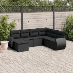 Salon de jardin 7 pcs avec coussins noir résine tressée