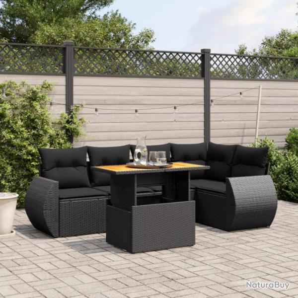 Salon de jardin 6 pcs avec coussins noir rsine tresse