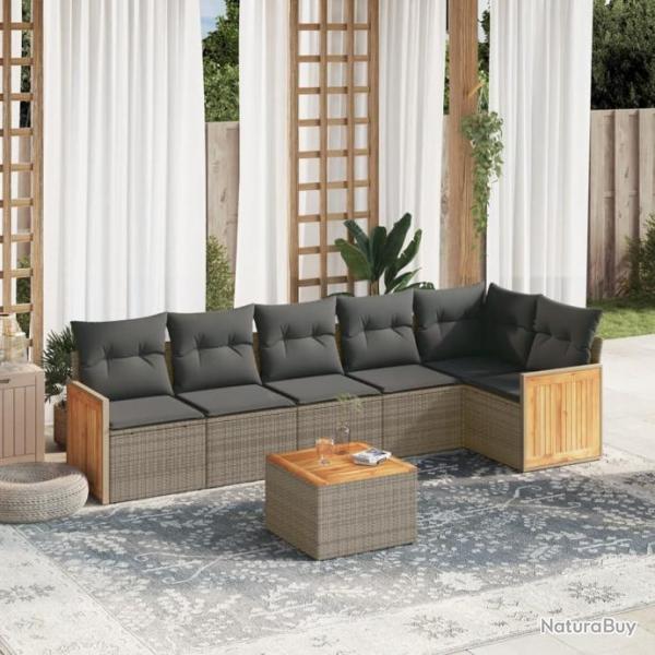 Salon de jardin avec coussins 7 pcs gris rsine tresse