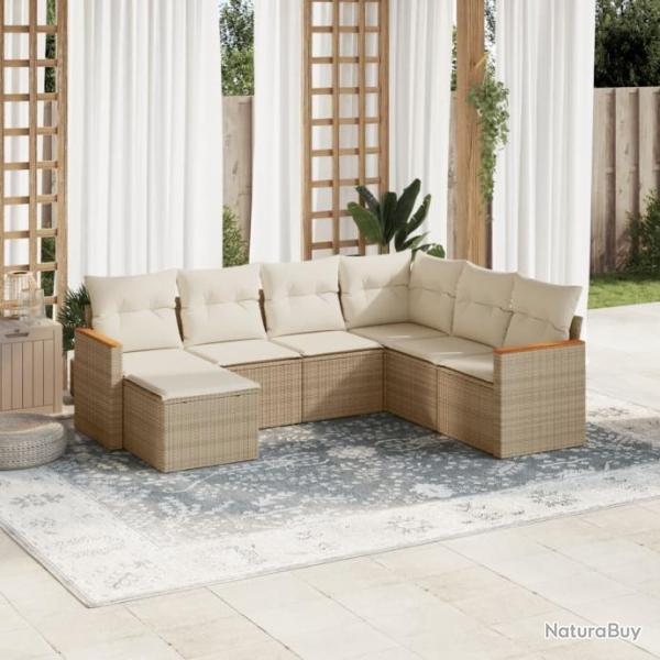 Salon de jardin avec coussins 7 pcs beige rsine tresse