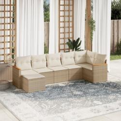 Salon de jardin avec coussins 7 pcs beige résine tressée