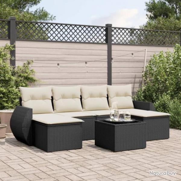 Salon de jardin 7 pcs avec coussins noir rsine tresse