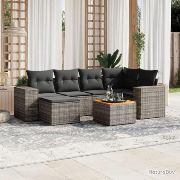 Salon de jardin avec coussins 7 pcs gris rsine tresse