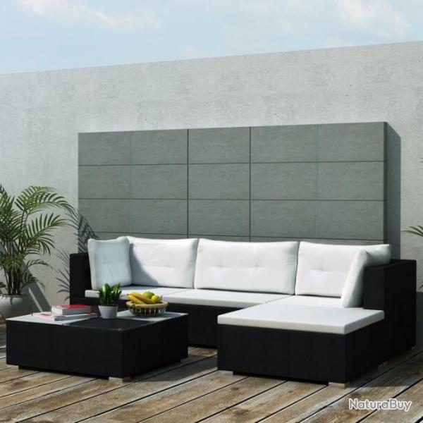 Salon de jardin 5 pcs avec coussins rsine tresse noir