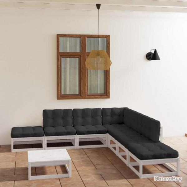 Salon de jardin 8 pcs avec coussins Bois de pin massif