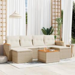 Salon de jardin avec coussins 7 pcs beige résine tressée