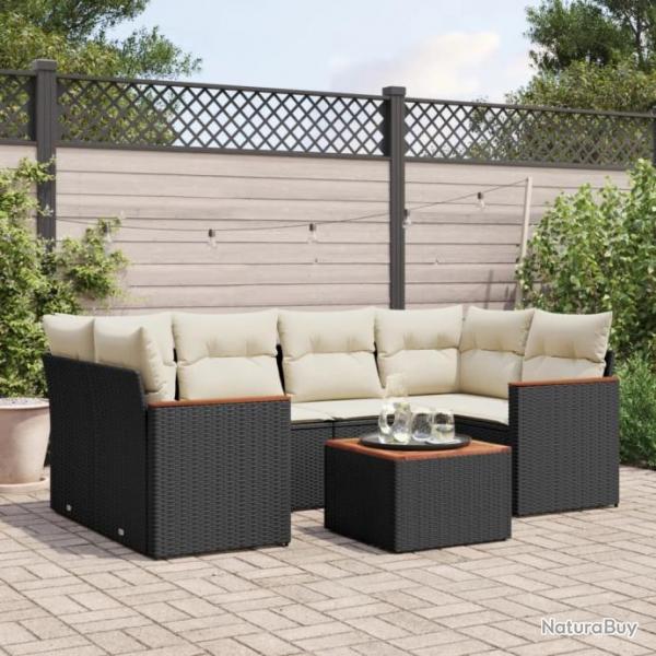 Salon de jardin 7 pcs avec coussins noir rsine tresse