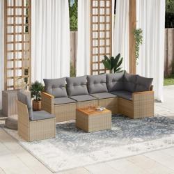 Salon de jardin avec coussins 7pcs mélange beige résine tressée