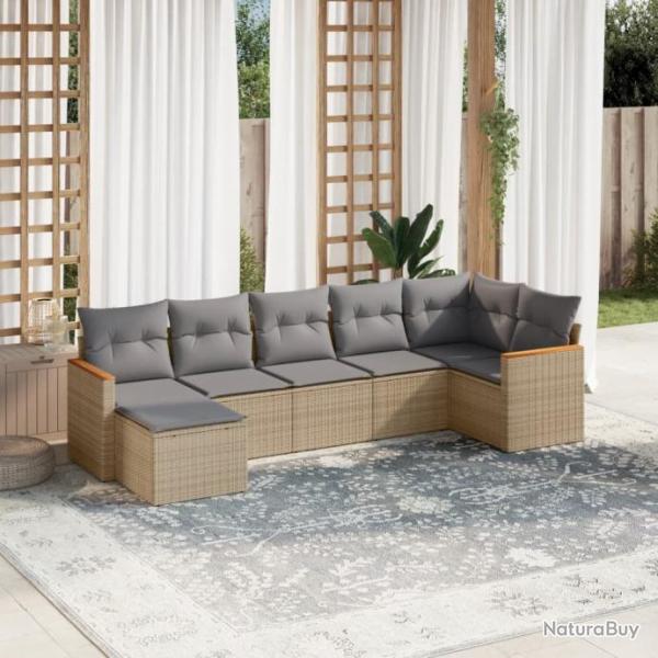 Salon de jardin avec coussins 7 pcs beige rsine tresse