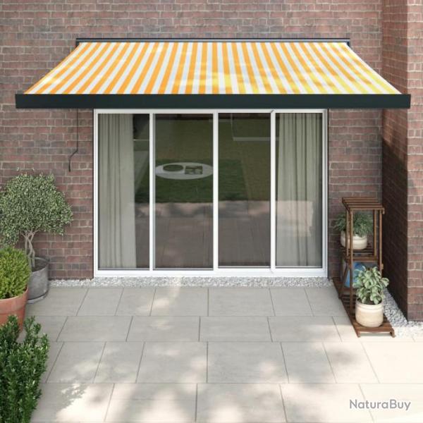 Auvent rtractable jaune et blanc 3,5x2,5 m tissu et aluminium