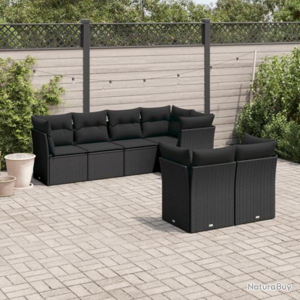 Salon de jardin 7 pcs avec coussins noir rsine tresse