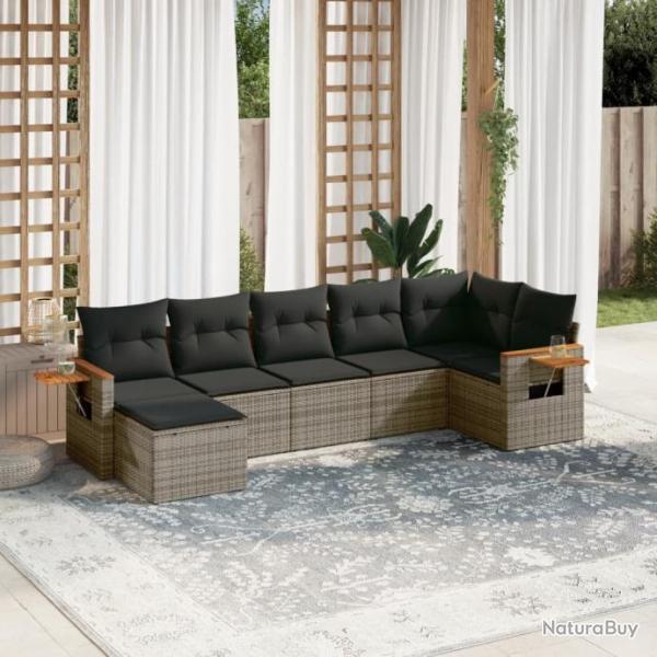 Salon de jardin avec coussins 7 pcs gris rsine tresse