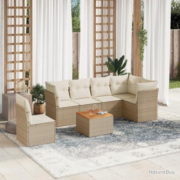 Salon de jardin avec coussins 7 pcs beige rsine tresse