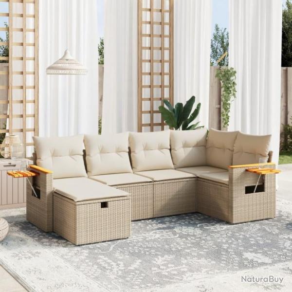 Salon de jardin avec coussins 6 pcs beige rsine tresse