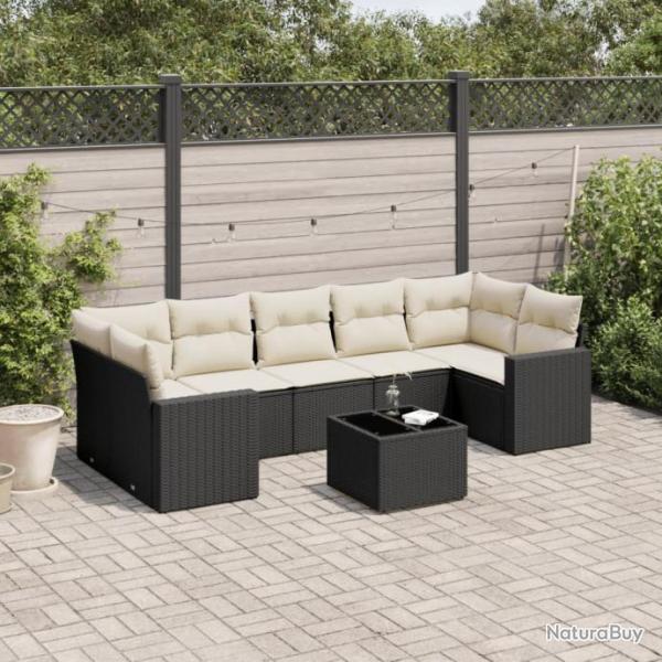 Salon de jardin 8 pcs avec coussins noir rsine tresse