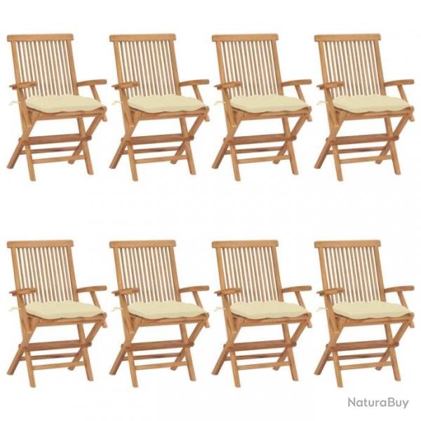 Chaises de jardin avec coussins blanc crme 8 pcs Teck massif