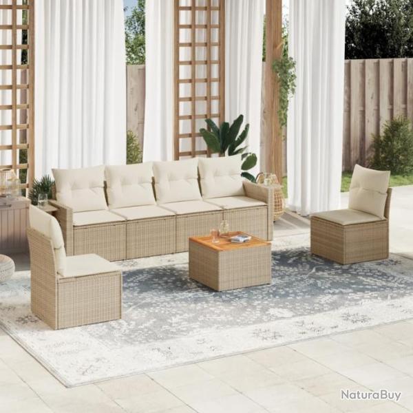 Salon de jardin avec coussins 7 pcs beige rsine tresse