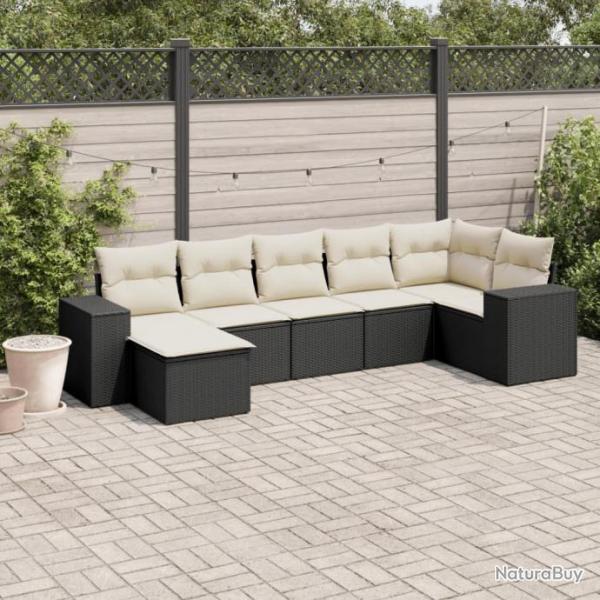 Salon de jardin 7 pcs avec coussins noir rsine tresse