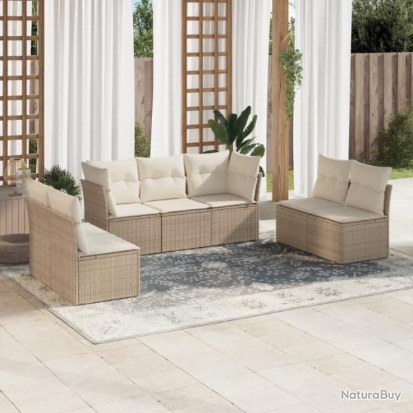 Salon de jardin avec coussins 7 pcs beige rsine tresse