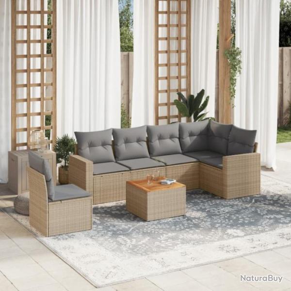 Salon de jardin avec coussins 7 pcs beige rsine tresse