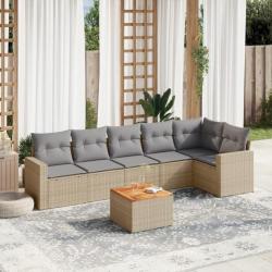 Salon de jardin avec coussins 7 pcs beige résine tressée