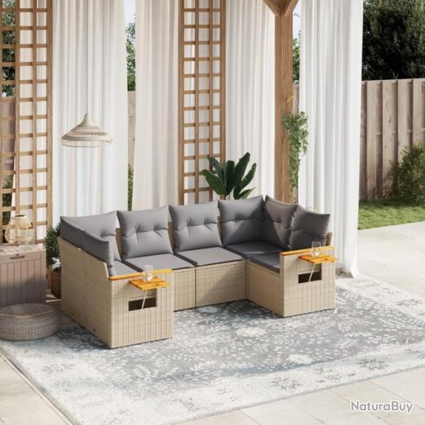 Salon de jardin avec coussins 6 pcs beige rsine tresse