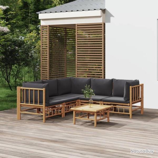 Salon de jardin 6 pcs avec coussins gris fonc bambou