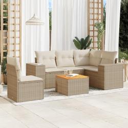 Salon de jardin avec coussins 6 pcs beige résine tressée