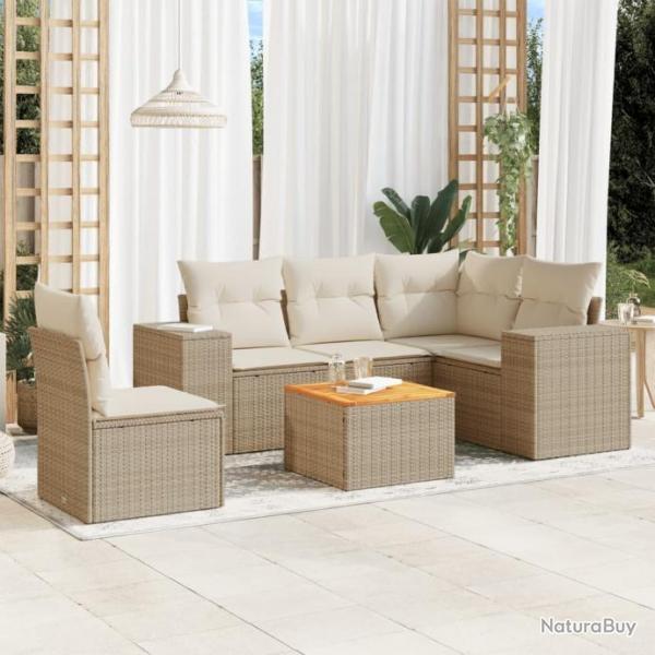 Salon de jardin avec coussins 6 pcs beige rsine tresse