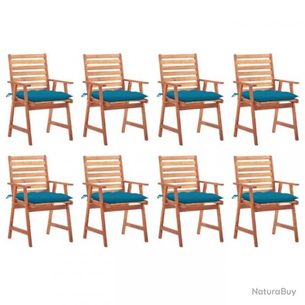 Chaises  dner d'extrieur 8 pcs avec coussins Acacia massif