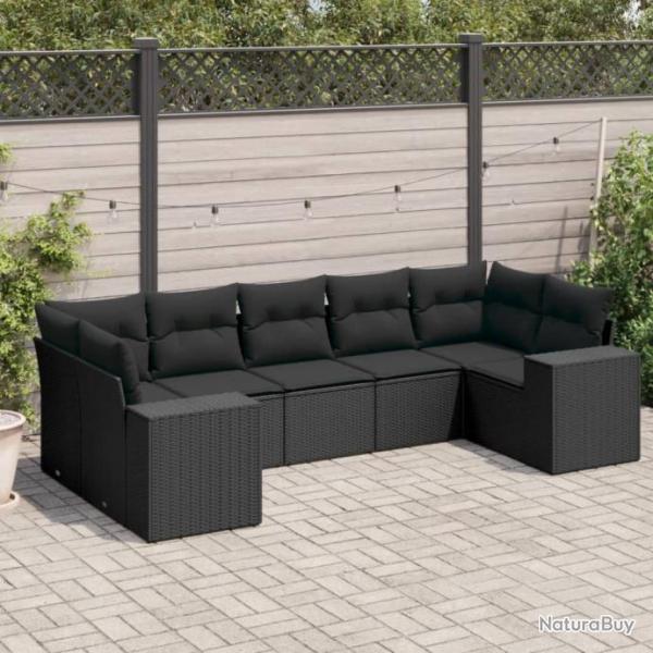 Salon de jardin 7 pcs avec coussins noir rsine tresse