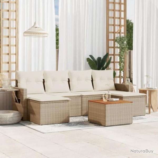 Salon de jardin avec coussins 7 pcs beige rsine tresse