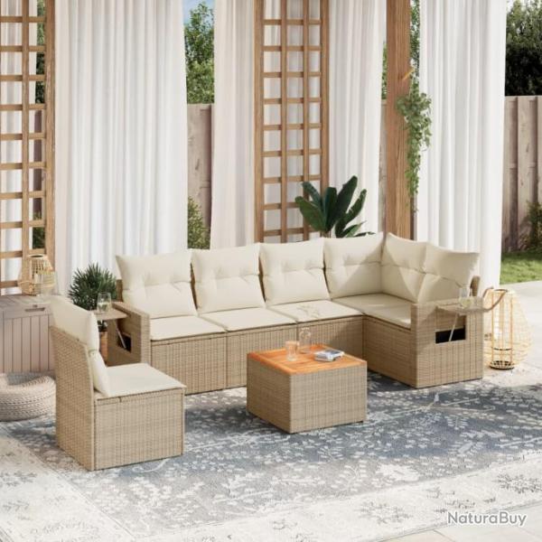 Salon de jardin avec coussins 7 pcs beige rsine tresse