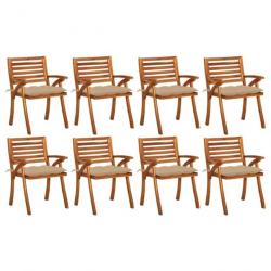 Chaises de jardin avec coussins 8 pcs Bois d'acacia solide