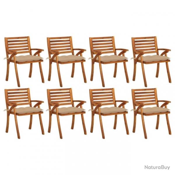 Chaises de jardin avec coussins 8 pcs Bois d'acacia solide