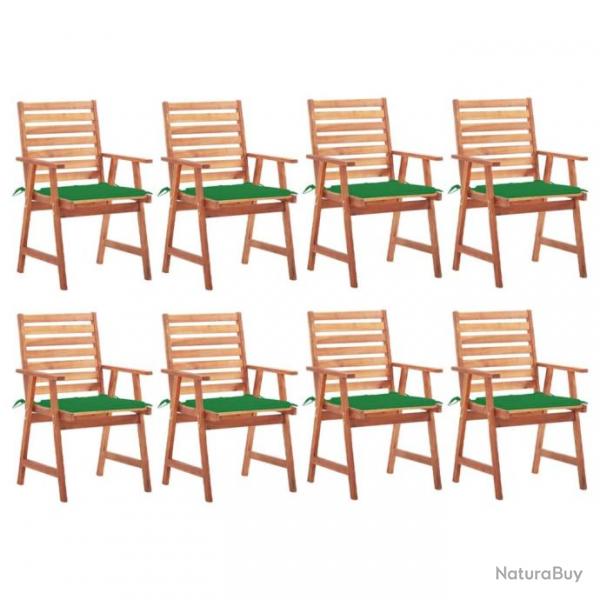 Chaises  dner d'extrieur 8 pcs avec coussins Acacia massif