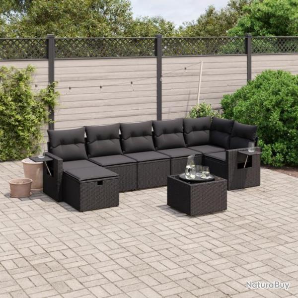 Salon de jardin 8 pcs avec coussins noir rsine tresse