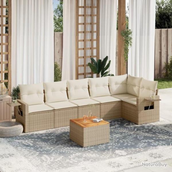 Salon de jardin avec coussins 7 pcs beige rsine tresse