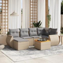 Salon de jardin avec coussins 7 pcs beige résine tressée