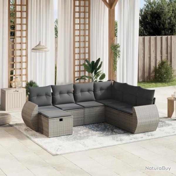 Salon de jardin avec coussins 7 pcs gris rsine tresse