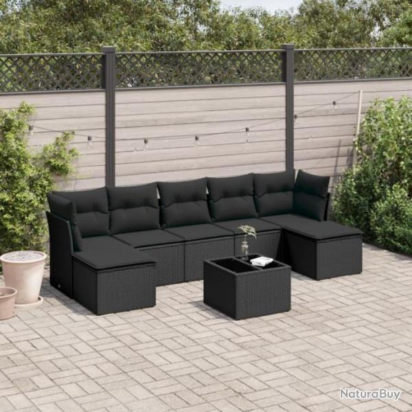 Salon de jardin 8 pcs avec coussins noir rsine tresse