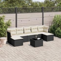 Salon de jardin 8 pcs avec coussins noir résine tressée