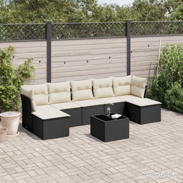 Salon de jardin 8 pcs avec coussins noir rsine tresse